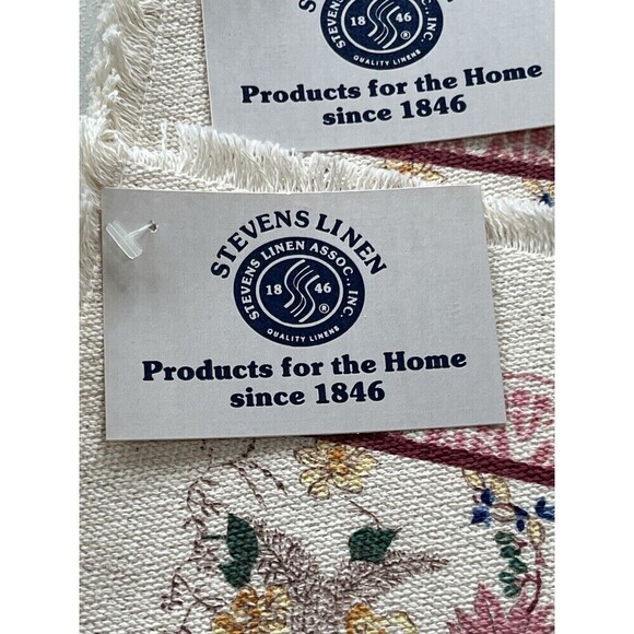 NEW with Tags Vintage Stevens Linen Placemats Napkins Runner Flowers Made in USA - Picture 6 of 9